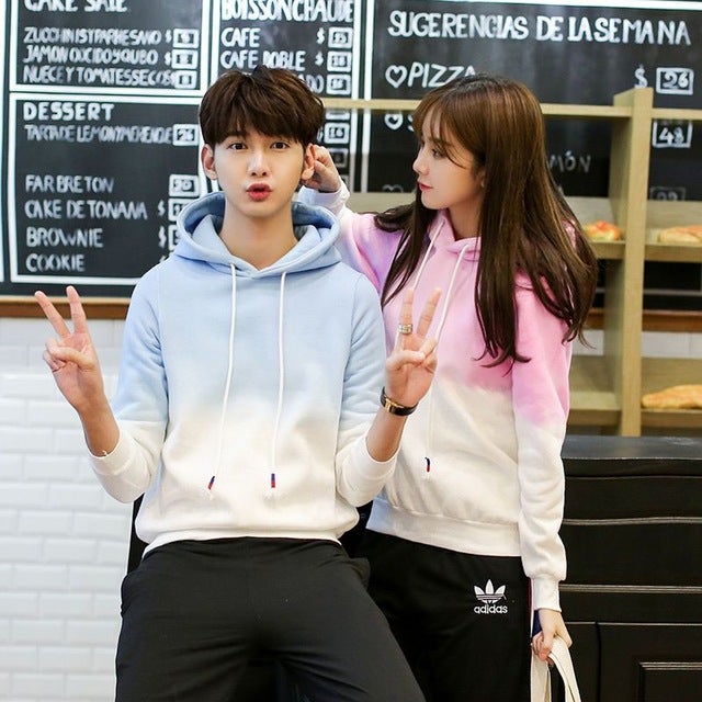 Korean couple clothing lovers spring thickening velvet hoodies male female matching loose style hooded pullover