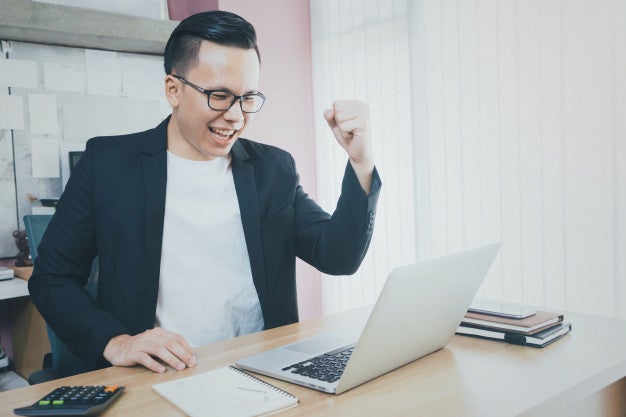 Happy Young Asian Businessman Working Home Office With Laptop Concept Business Successful Vintage Tone 7191 377