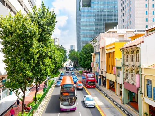 elevated view traffic on singapore city 500X375