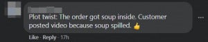 剧情反转，原来食物里面有汤，汤都撒了