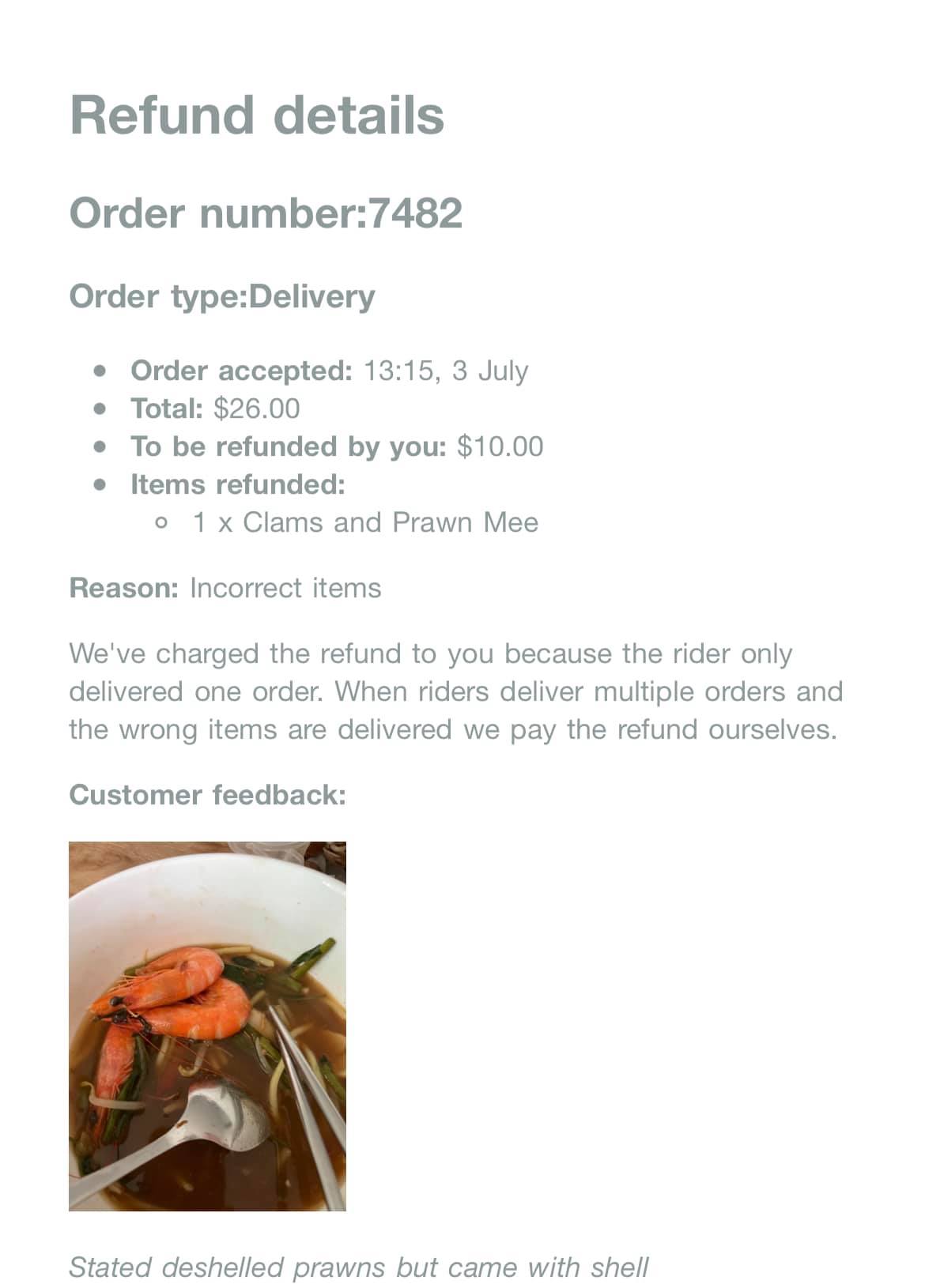 Customer Requests For Full Refund After Finding Prawn Shell In Prawn Mee