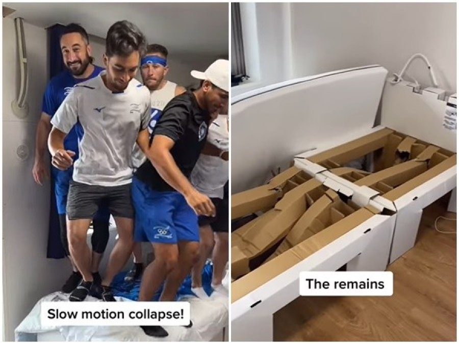 Israel Olympic baseball players jump and break cardboard bed 6