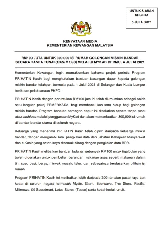 Kementerian Kewangan Malaysia Notice