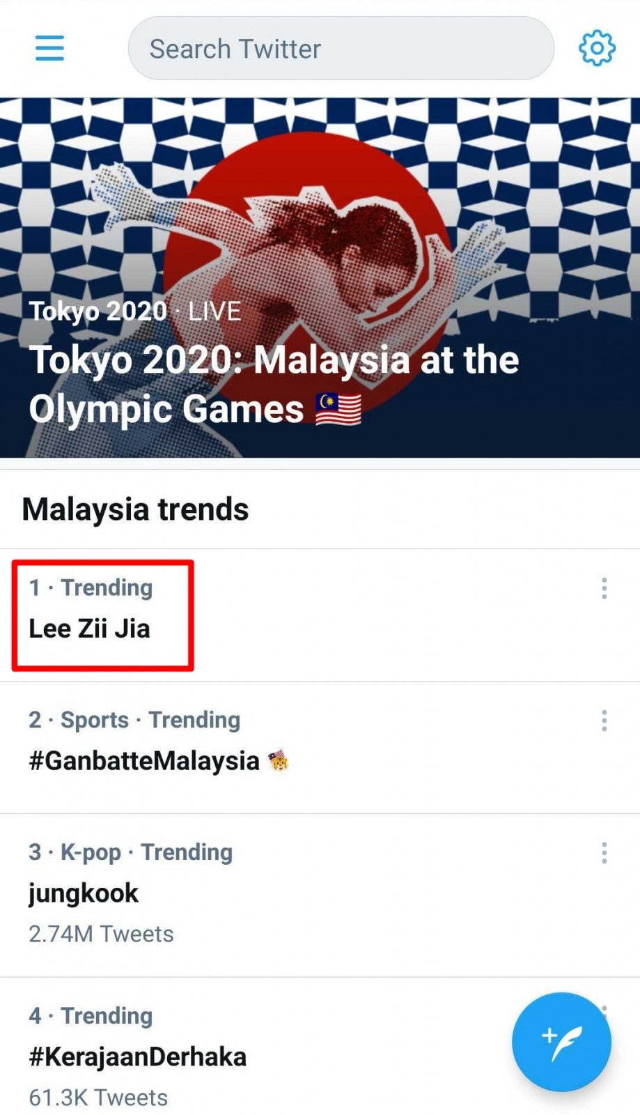 Lee Zii Jia is top trending on Twitter