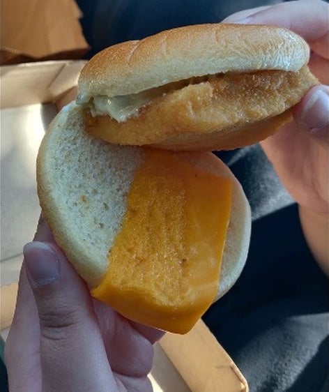 McDonalds Filet O Fish burger only has half cheddar cheese 3