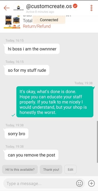 Rude Shopee Customer Service I Call You Buy 15