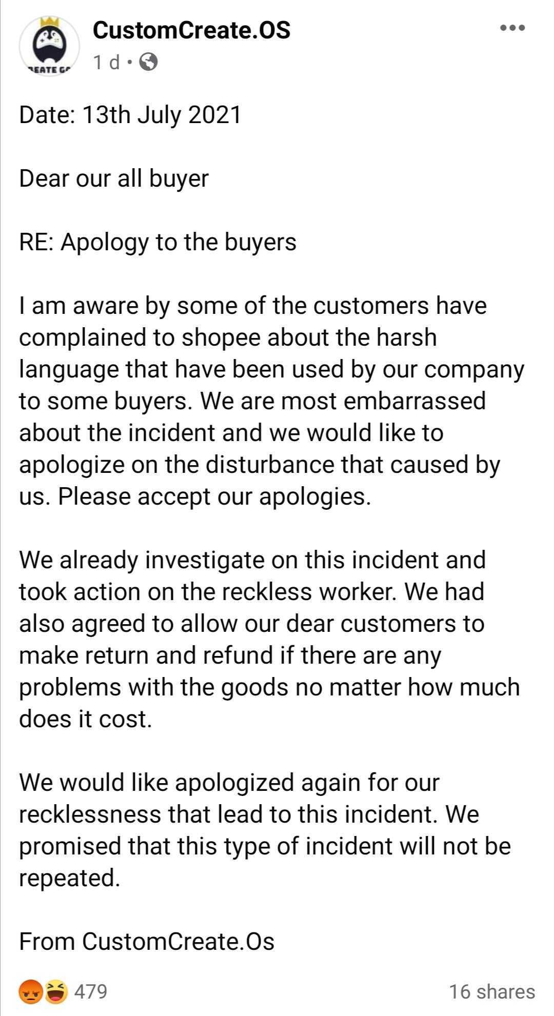 Shopee Shop Owner Public Apology