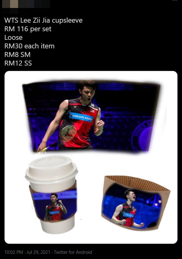 Tweet Lee Zii Jia fan cup sleeve