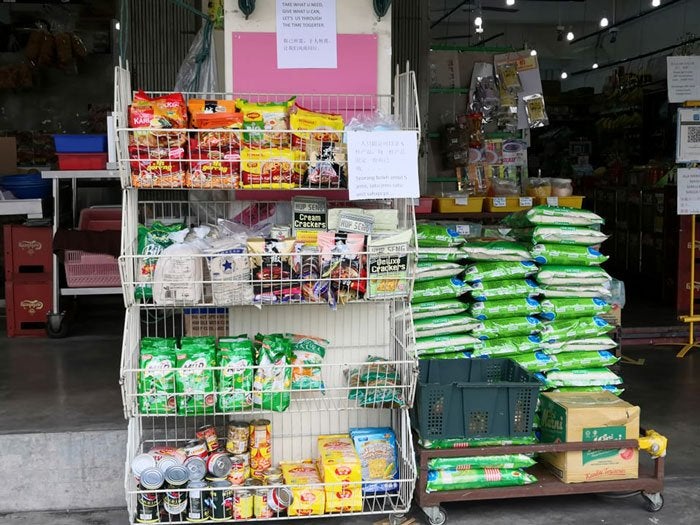 food bank rack in front of mini market