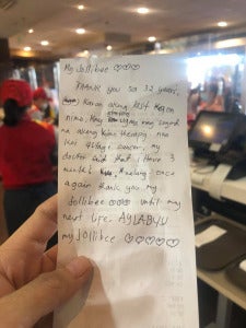 jollibee handwrite letter