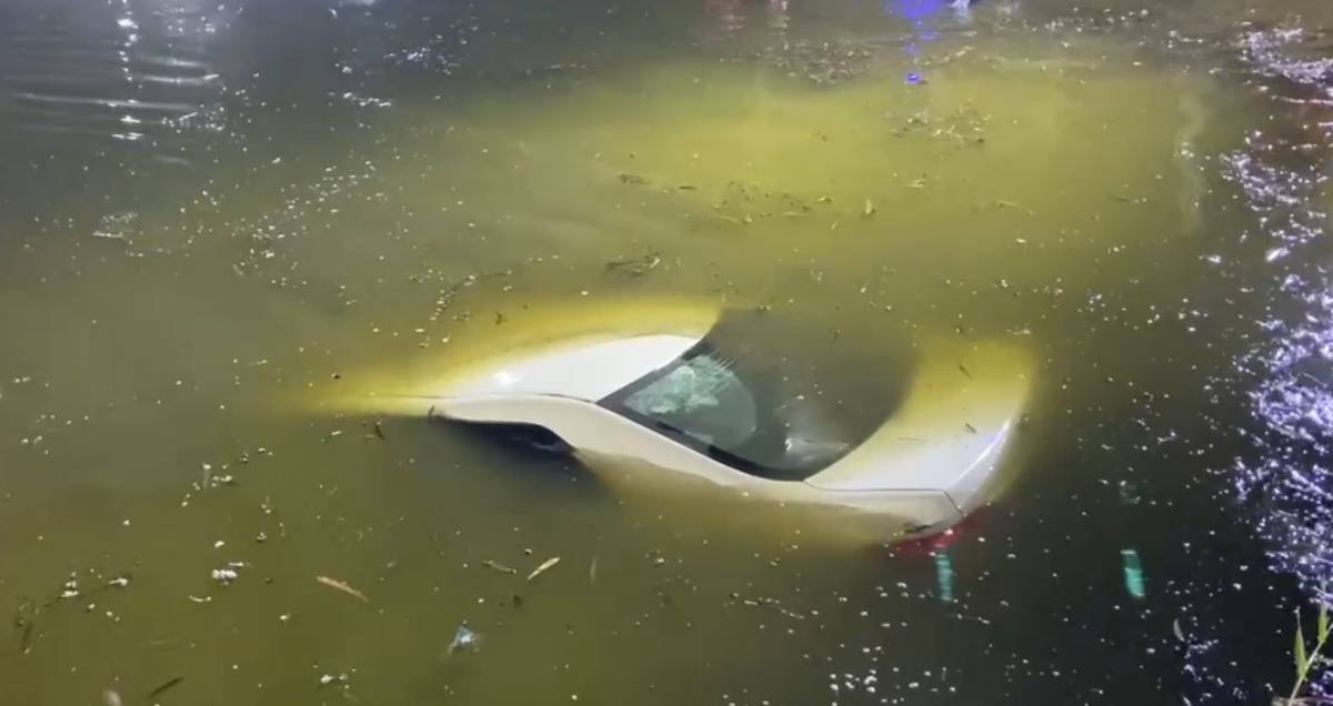 Car in pond