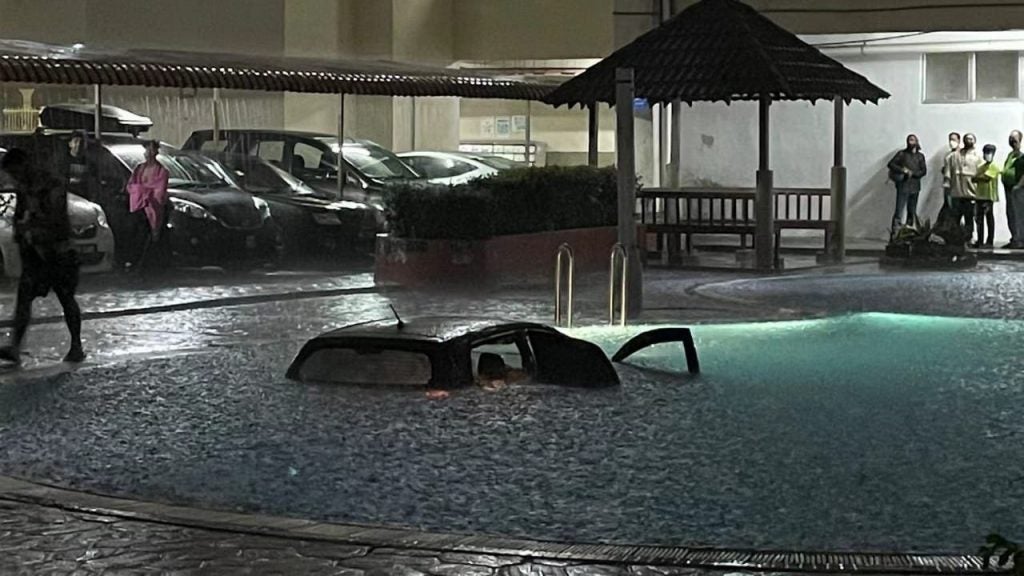 Car in swimming pool