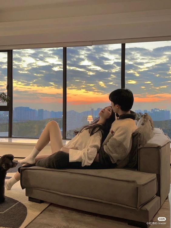 couple korean ulzzang chilling living room home