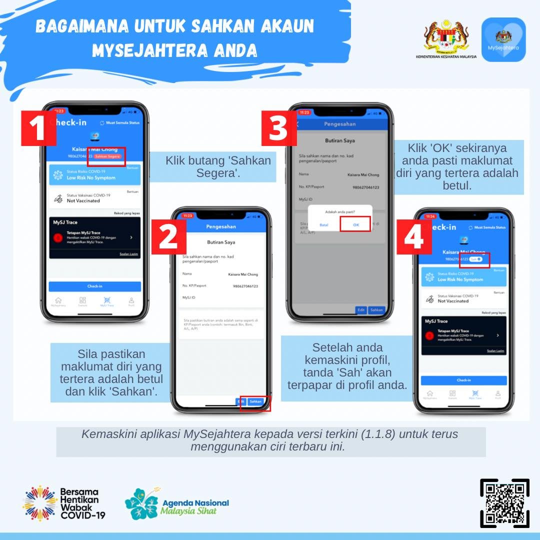 steps to verify MySejahtera app account