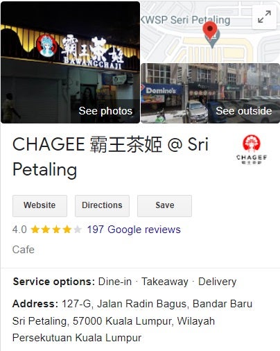 bawangchaji chagee sri petaling address