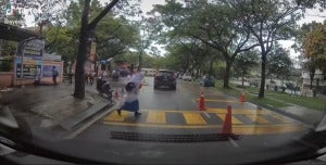 Secondary Girl Running Crossing Road