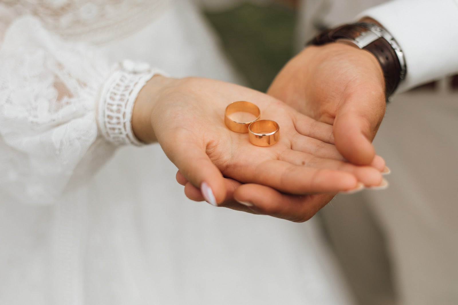 Golden Bands Hands Groom Bride