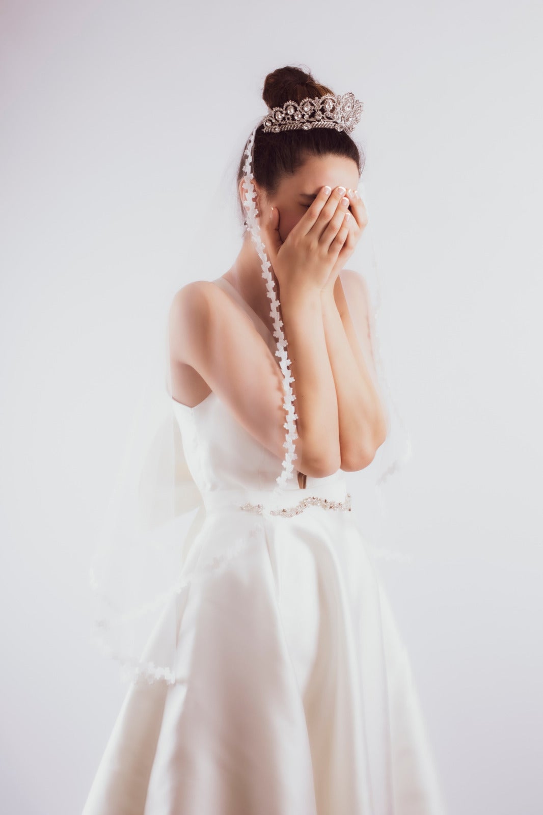 bride sad crying wedding gown