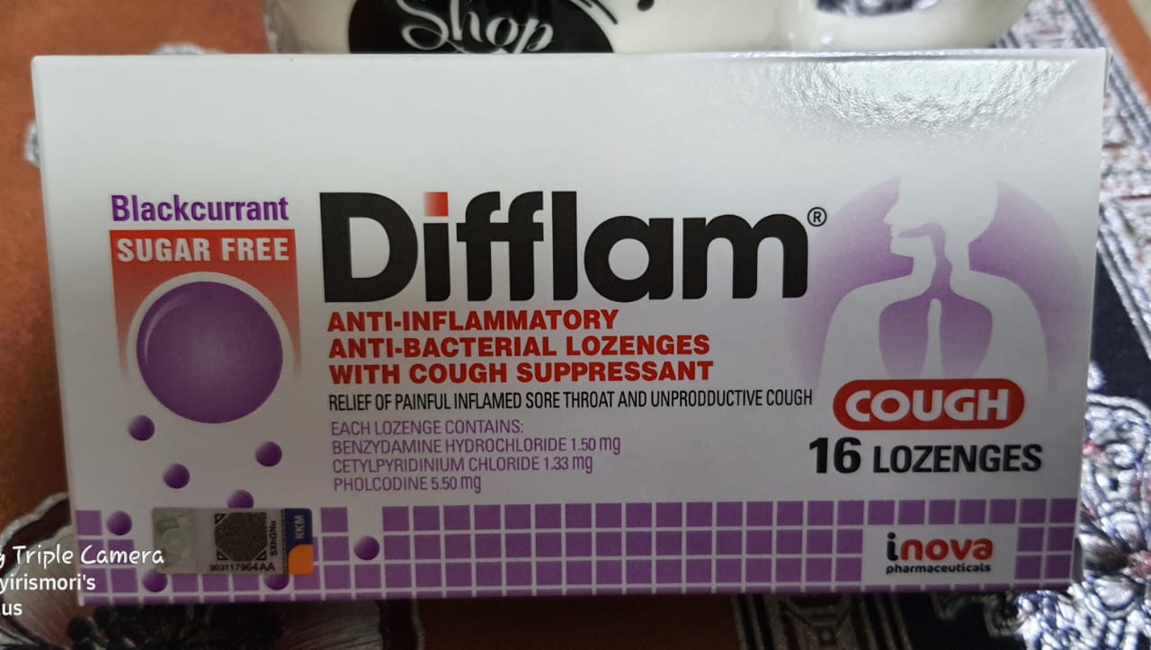 DIFFLAM ANTI INFLAMMATORY ANTIBACTERIAL LOZENGES WITH COUGH SUPPRESSANT 4