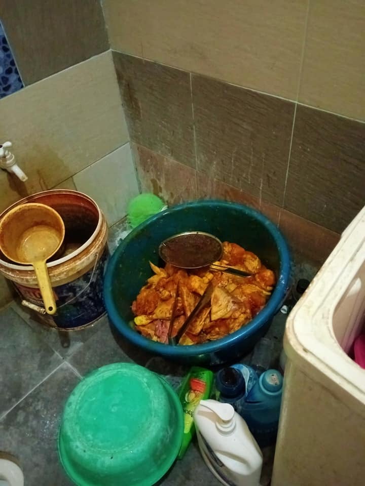 restaurant woman hides food drinks in washing machine toilet bedroom 3