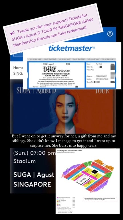 SS 2 sg employer help helper buy bts suga concert ticket surprise