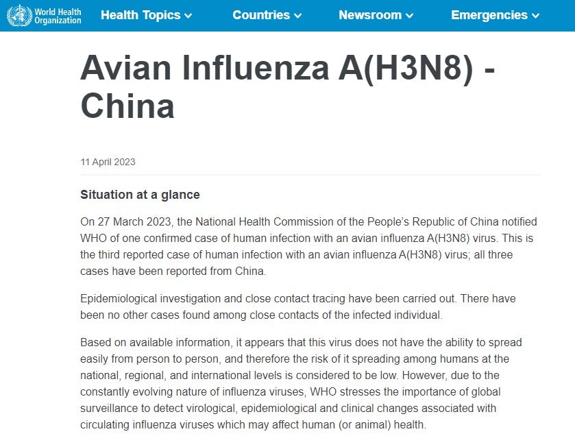 Who H3N8 Case China Guangdong Died