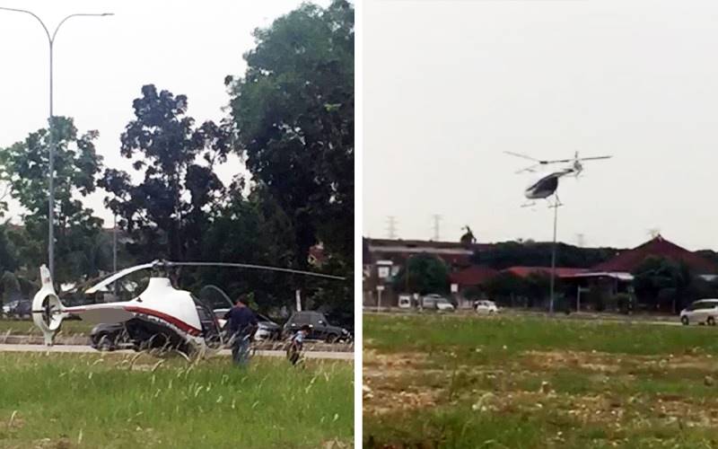 Primary Student Take Helicopter To School Field Take Off
