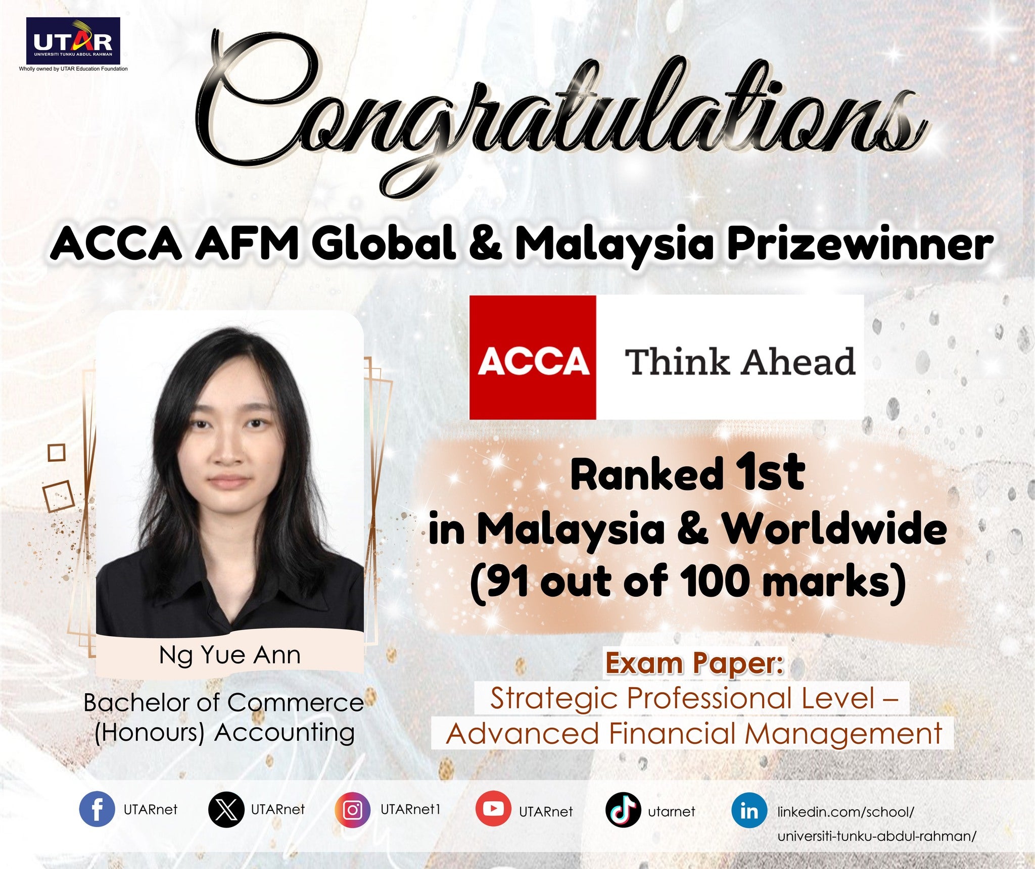 ACCA AFM global and malaysia prizewinner ng yue ann utar congrats