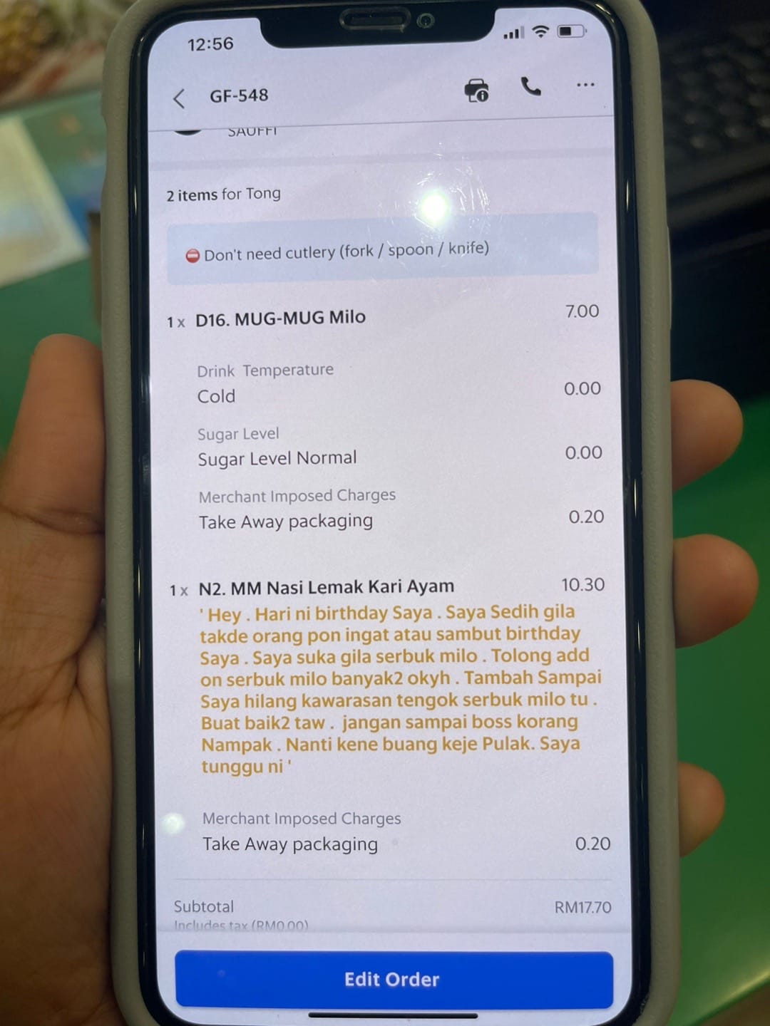 customer ordered nasi lemak kari ayam milo powder through app 8