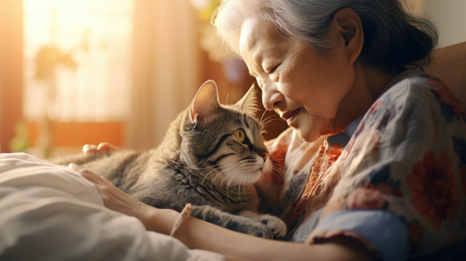 123rf aged elder woman with her cat hugging