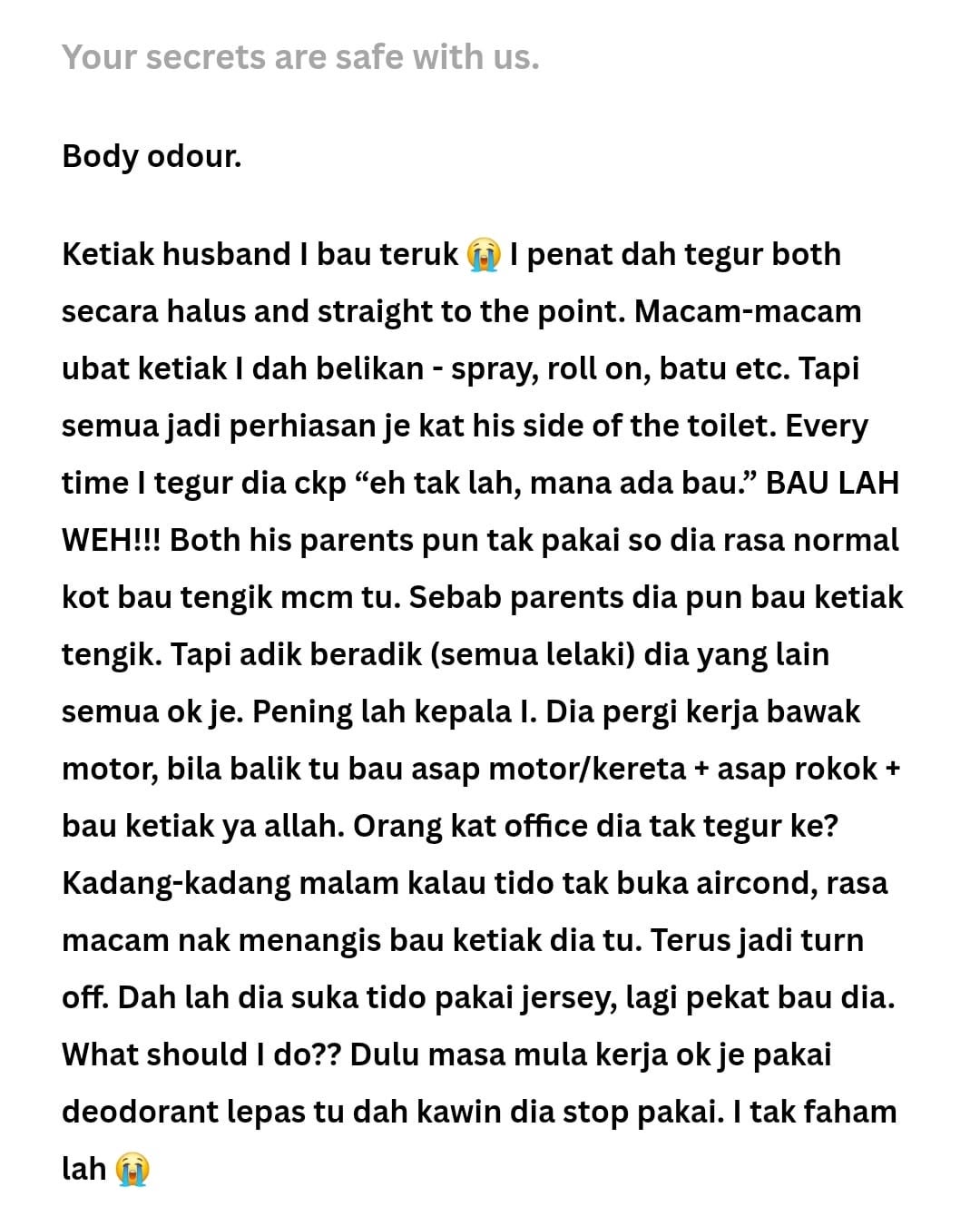 Husband Ketiak Smelly But Refuse To Use Deodorant Wife Wanna Cry