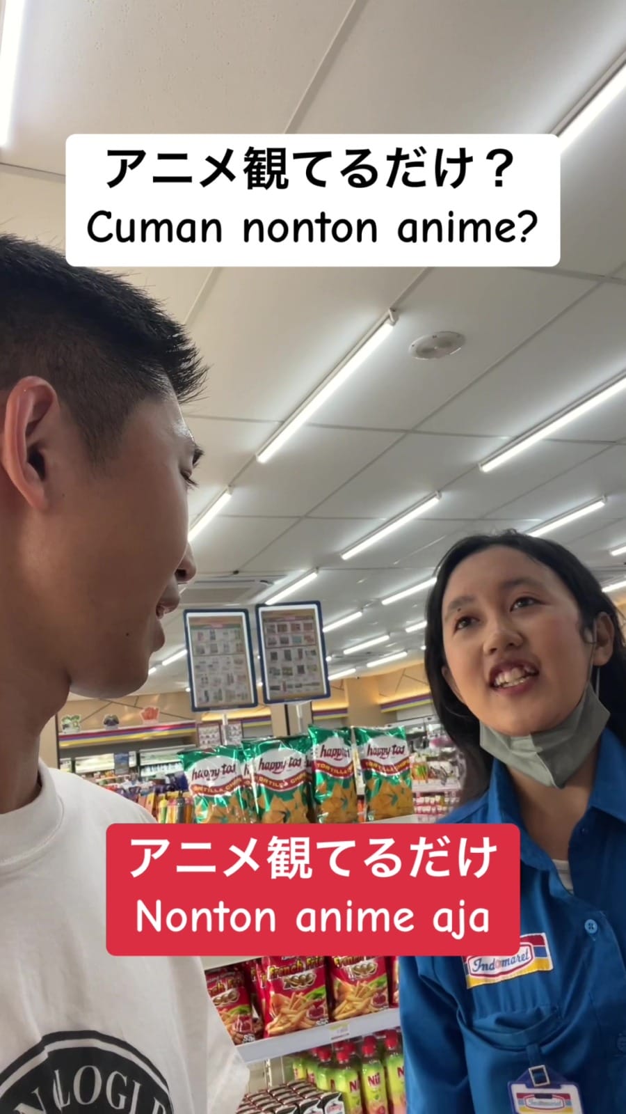 indonesian girl convenient store staff learns japanese by watching anime fluent man surprised 7