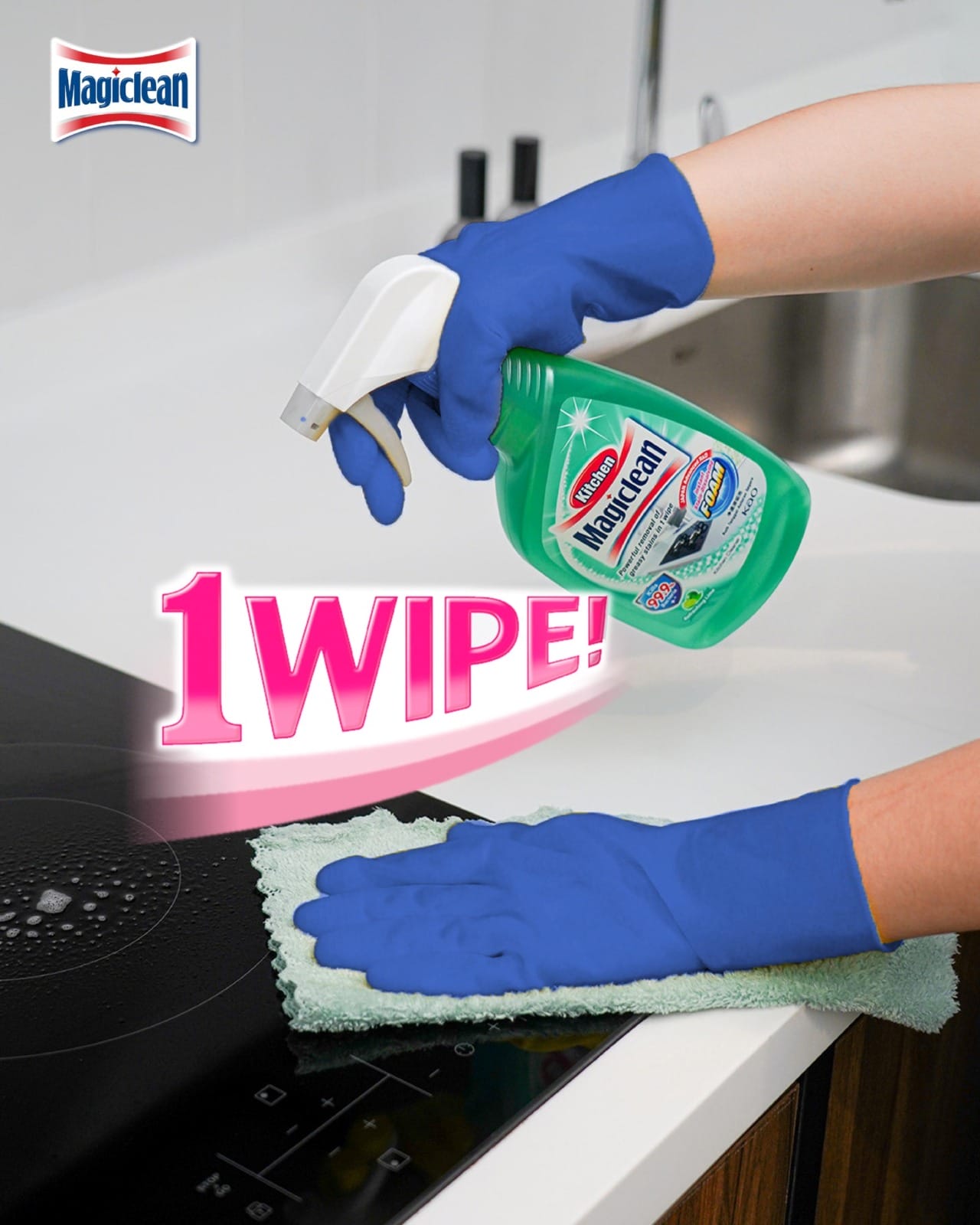 Magiclean Kitchen Cleaner Image with 1 Wipe Pink Ribbon