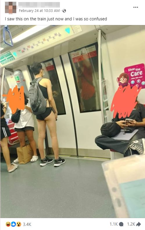 man crop top shorts rides mrt singapore facebook