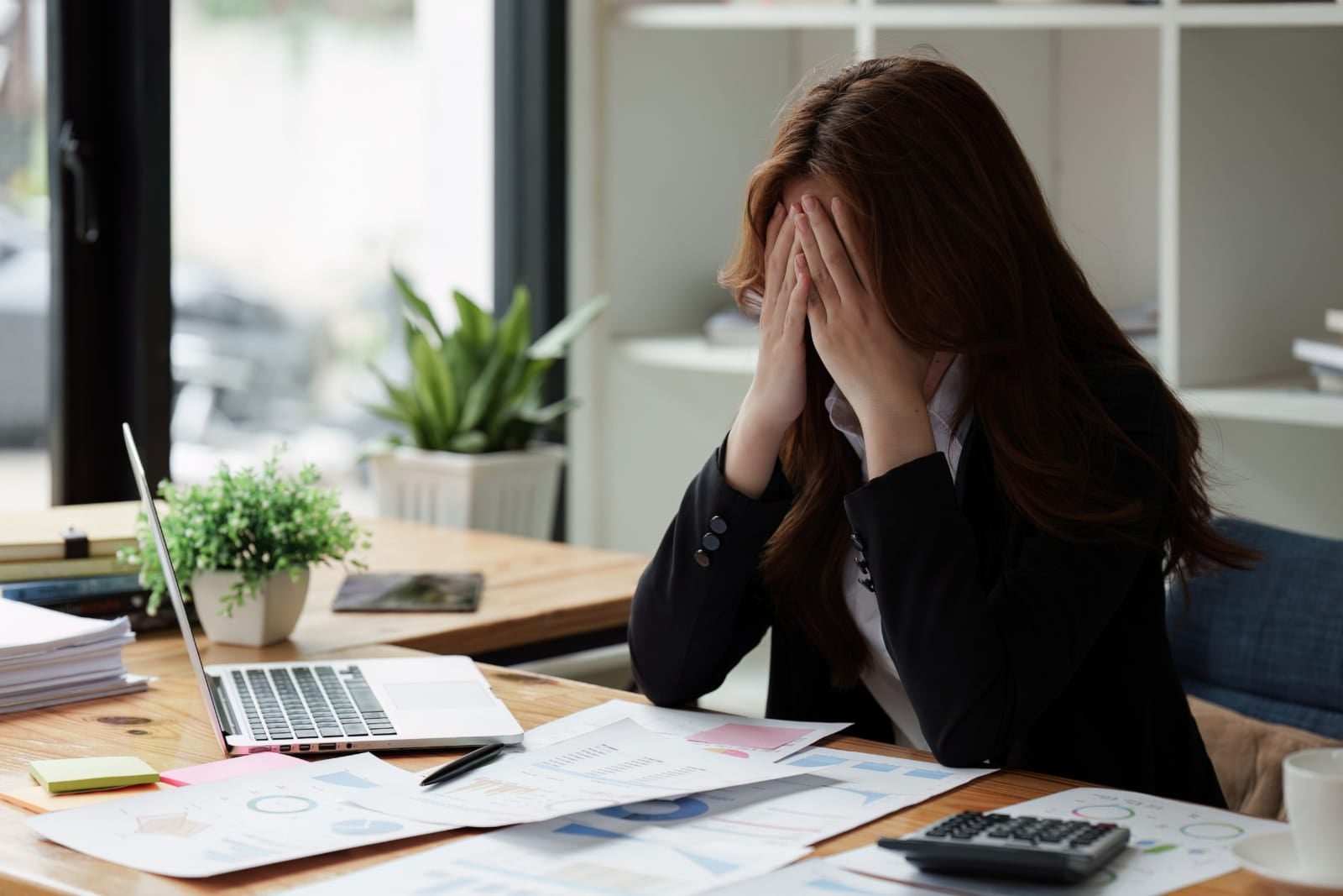 Asian Woman Stressful Headache Working Businesss Table 123Rf