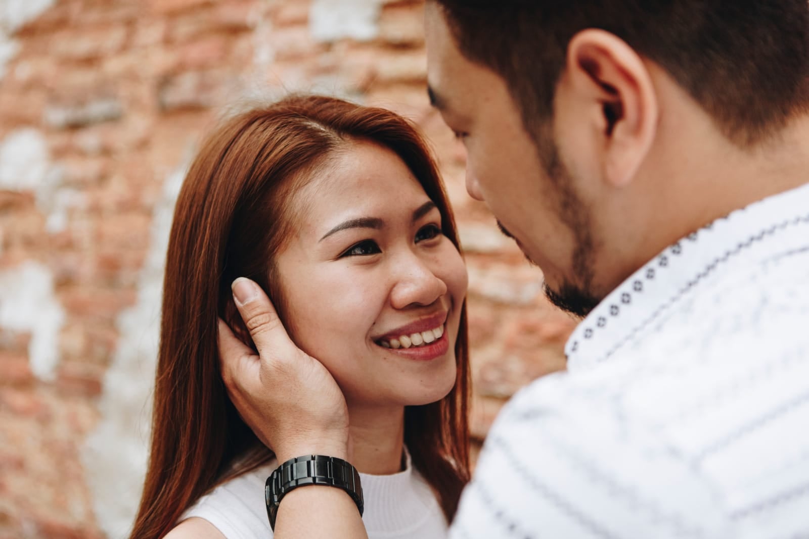 lovely couple embrace face asian 123rf