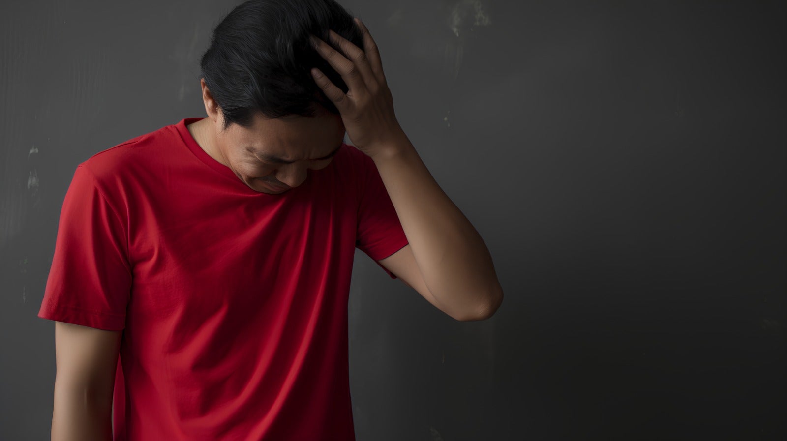 Man Headached Stressed Red T Shirt Depressed 123Rf
