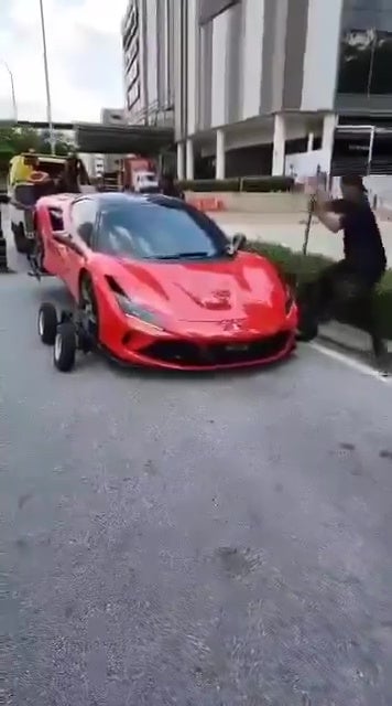 Red Ferrari Park Roadside Outside Setia City Mall Towed 4