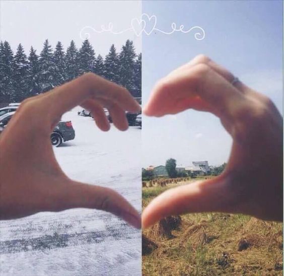 long distance relationship heart hand pose