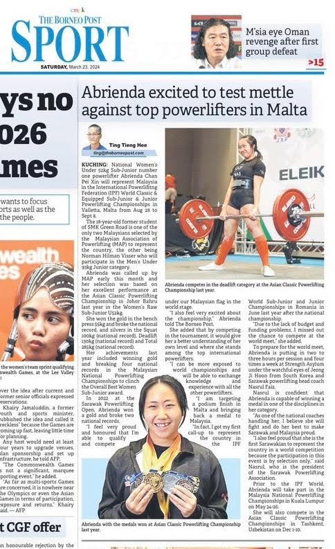 Ipf World Classic Powerlifting Championships Abrienda Chan Pei Xin The Borneo Post