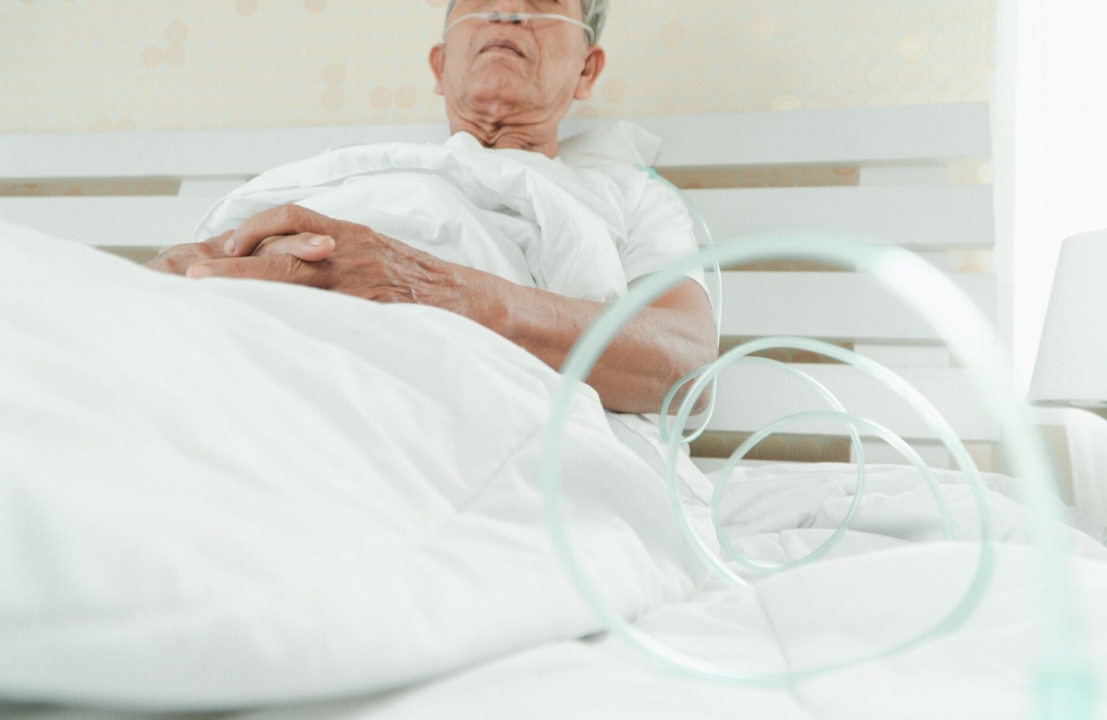 Grandpa Grandfather Lay Lying On Bed Sick Hospital Health Care 123Rf