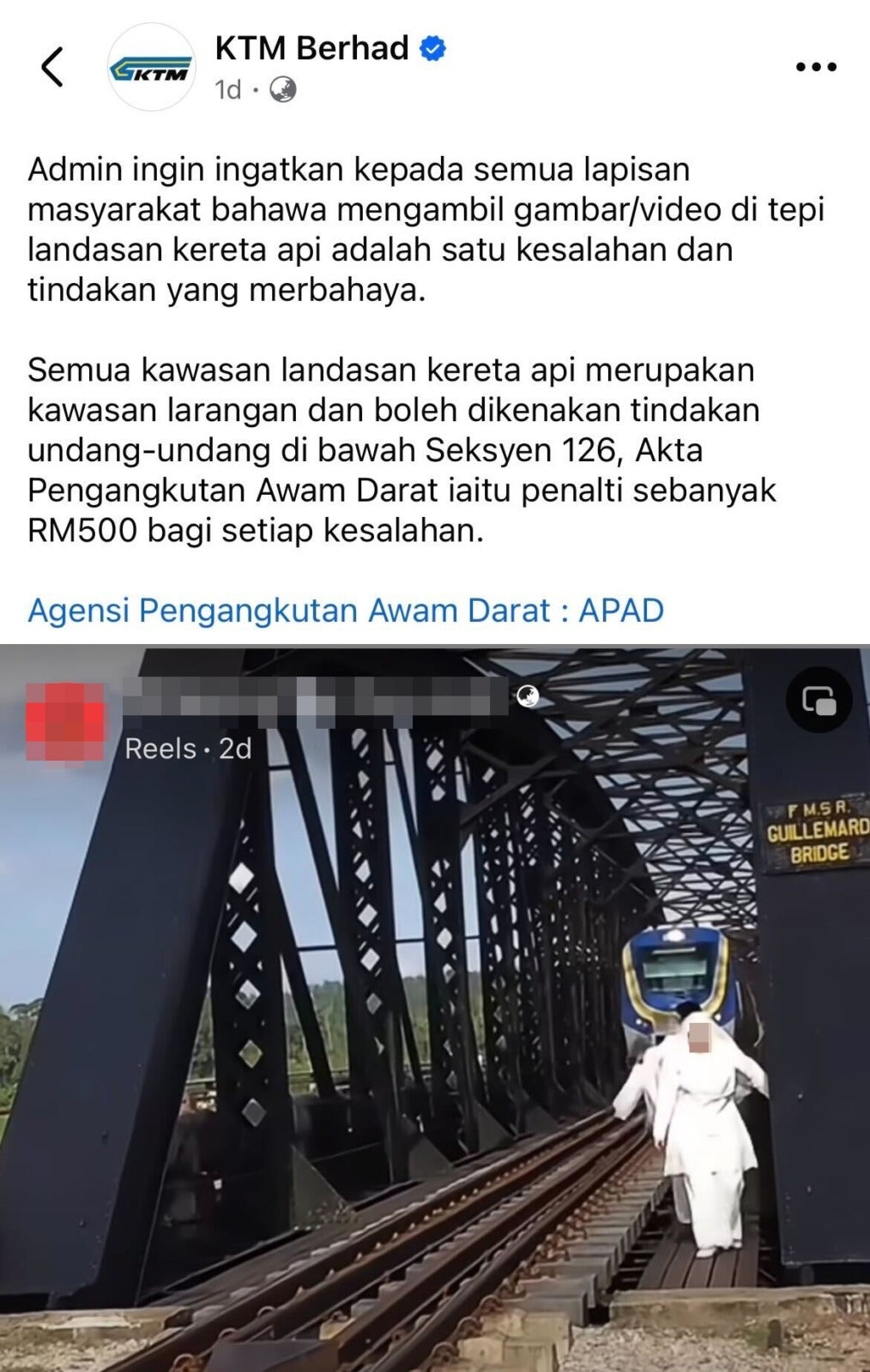 Ktmb Remind Train Track Illegal Photography Facebook