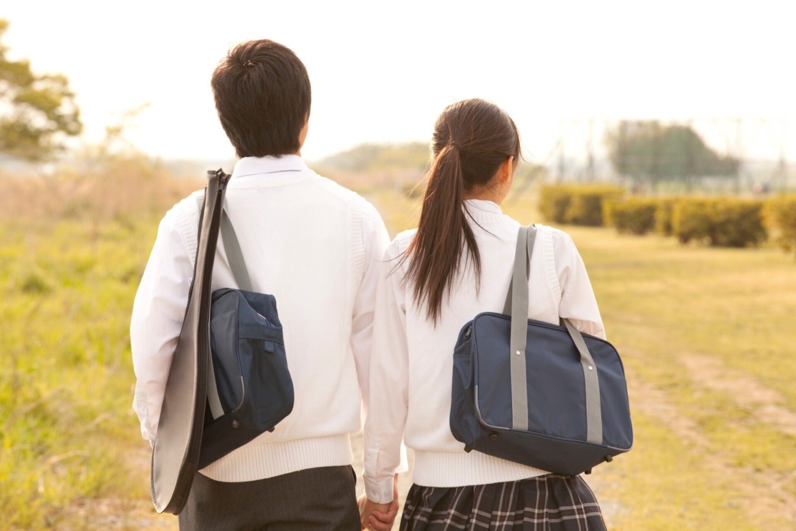 Asian Teenage Couple Back View School Uniform High School 123Rf