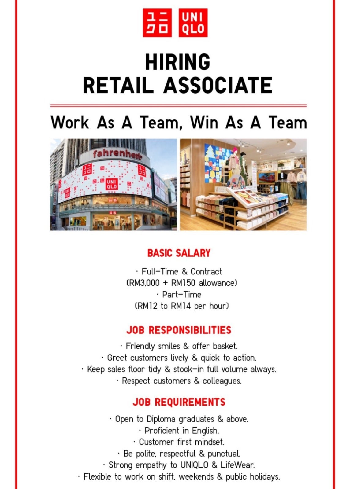 uniqlo retail associate hiring poster basic salary rm3000 scaled