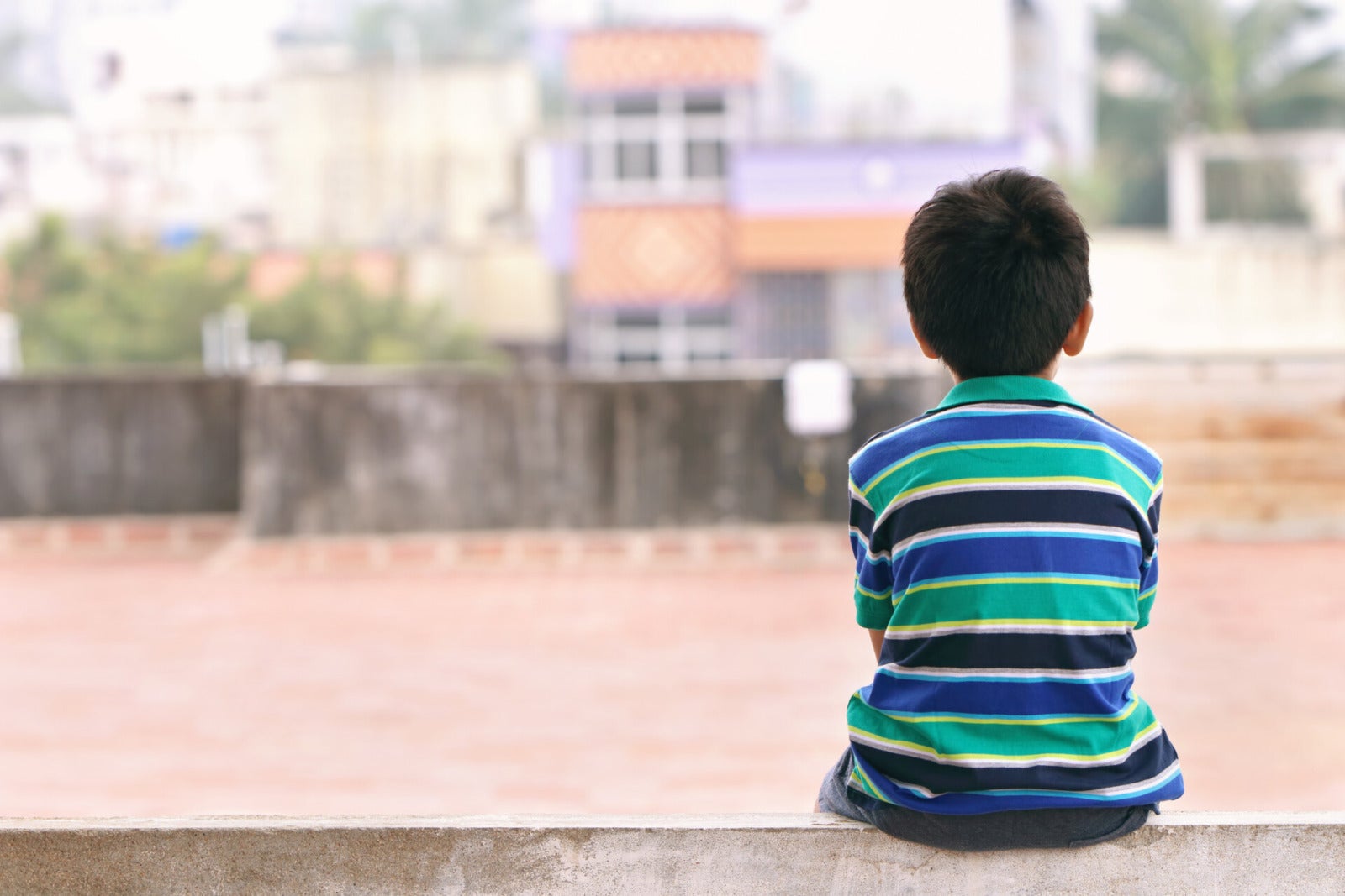 Boy sitting back view 123rf