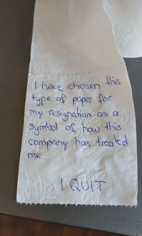 singapore employee use toilet paper quit job letter