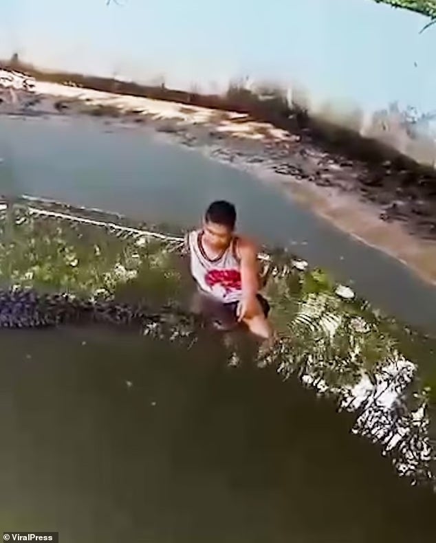 man mistaken zoo crocodile statue selfie 4