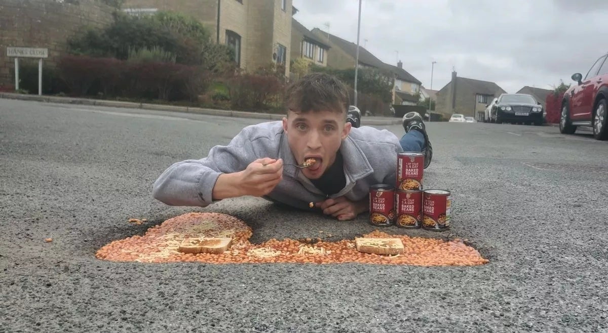Ben Thornbury 30 cans baked beans pothole 2 3