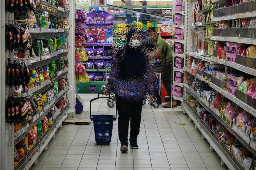 muslim woman supermarket shopping trolley basket