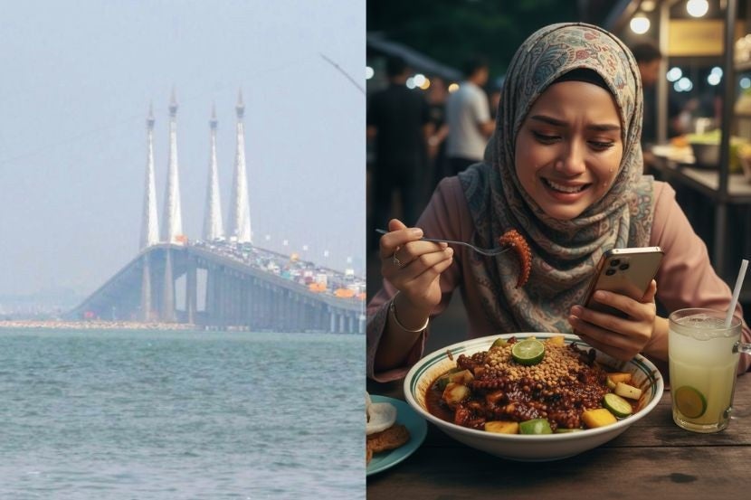 woman crying eating penang rojak sotong